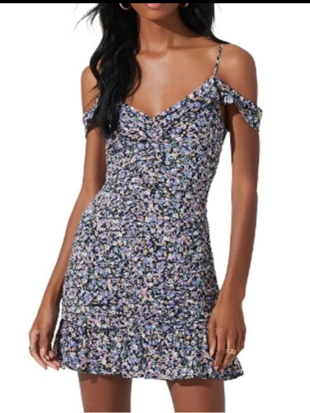 ASTR the Label (NWT) Ruched off the shoulder mini floral printed dress